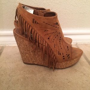 Tan Fringe Wedges